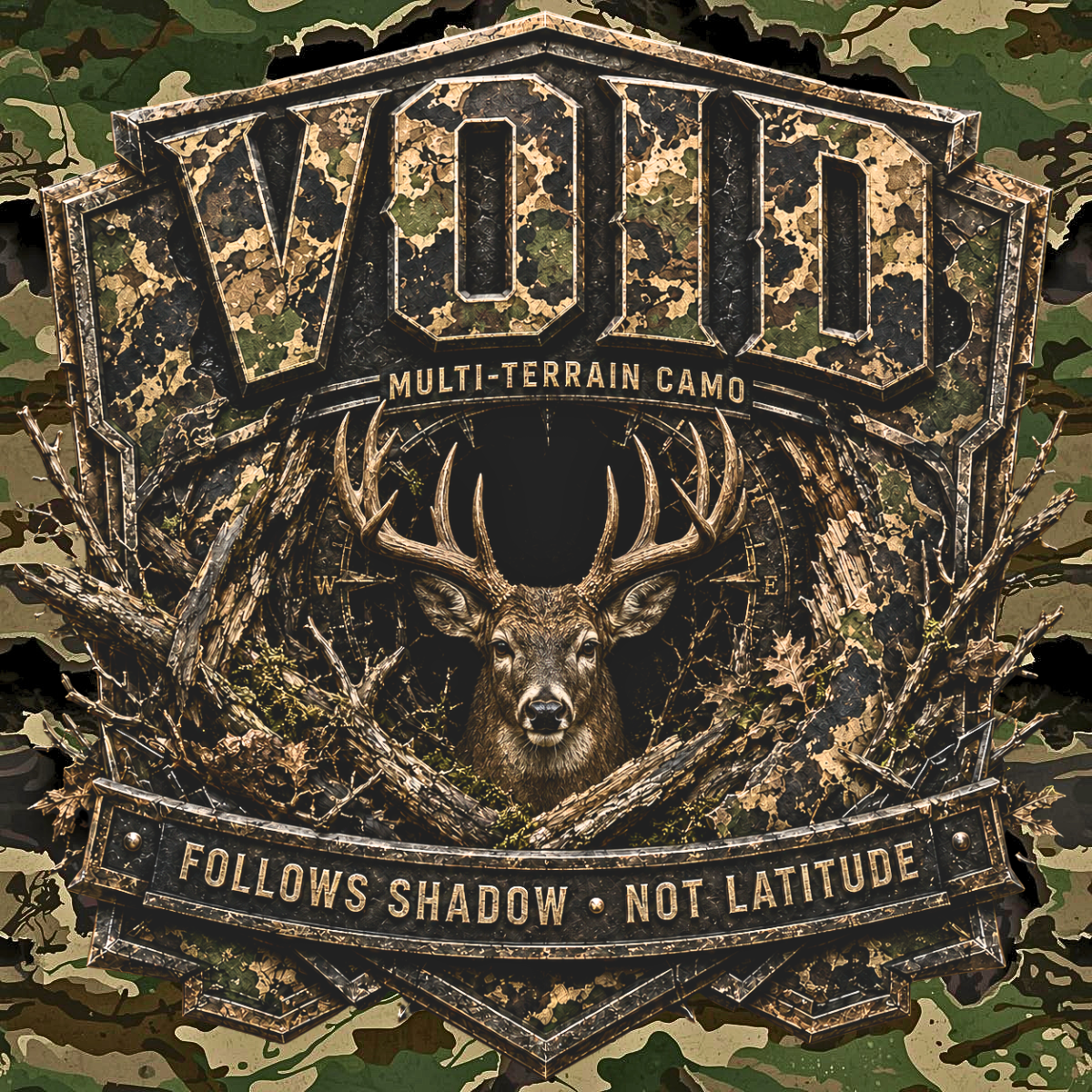VOID™ - Dark, rugged camouflage designed for timber, swamp, shadow, and broken country. Step into the Void.