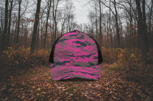 Lioness - Ladies Safety Pink & Tiger Stripe Camouflage - Mesh Back Hunting Hat