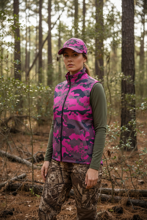 SSCS Lioness - Ladies Safety Pink Hunting Camo - Field Vest