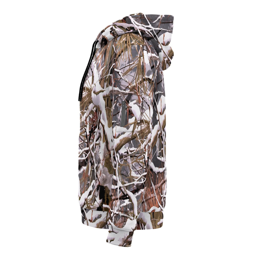 White Wolf™ - Snow Camo Fleece Half-Zip Hoodie -  Featuring Arm Pockets
