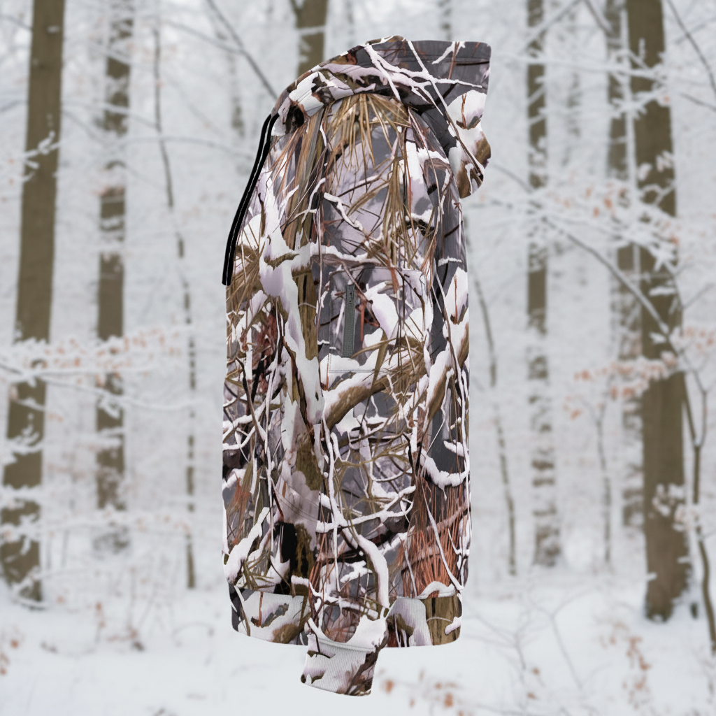 White Wolf™ - Snow Camo Fleece Half-Zip Hoodie -  Featuring Arm Pockets