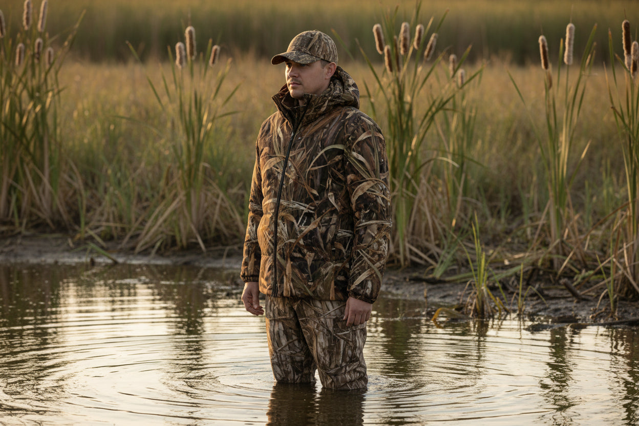 Mallard Grass - Hooded Insulated Puffer Jacket – Cold Weather Hunting Camouflage