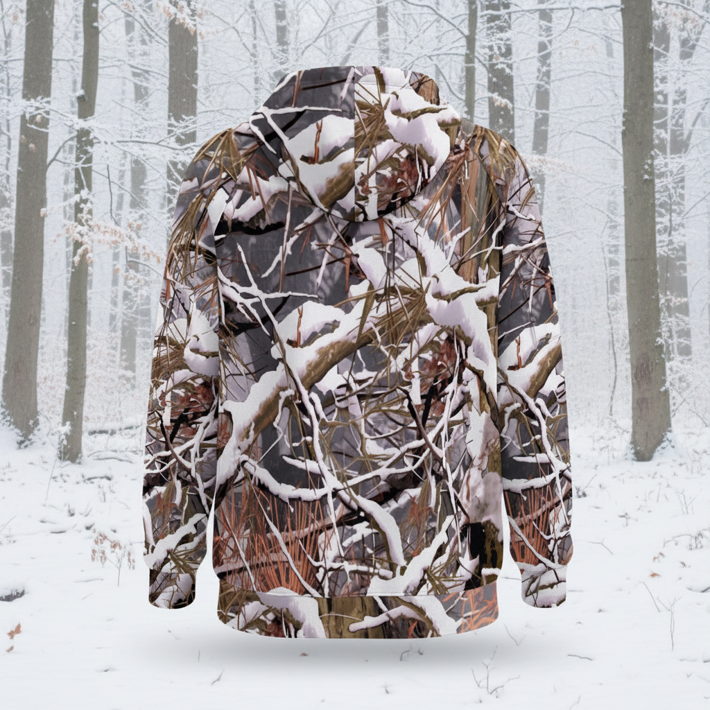 White Wolf™ - Snow Camo Fleece Half-Zip Hoodie -  Featuring Arm Pockets