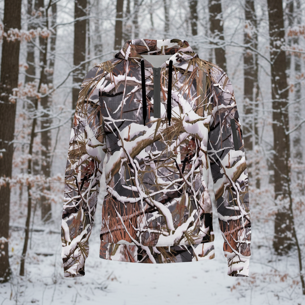 White Wolf™ - Snow Camo Fleece Half-Zip Hoodie -  Featuring Arm Pockets