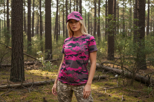 Lioness - Ladies Safety Pink Hunting Camo - Short Sleeve Cotton Field Shirt