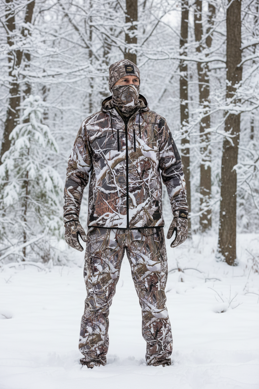 White Wolf™ - Snow Camo Zip up Hunting Field Hoodie with Thumb Hole Sleeves & Zipper Chest pocket