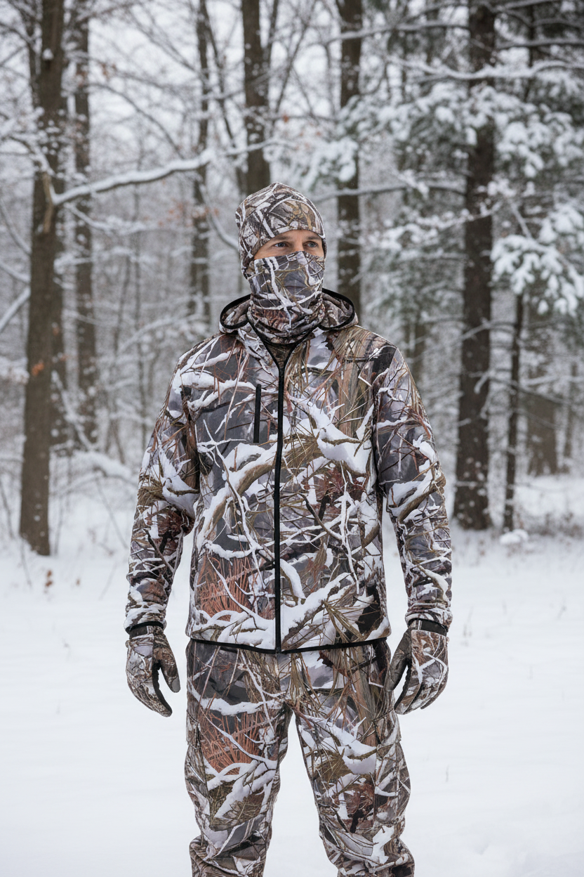 White Wolf™ - Snow Camo Zip up Hunting Field Hoodie with Thumb Hole Sleeves & Zipper Chest pocket