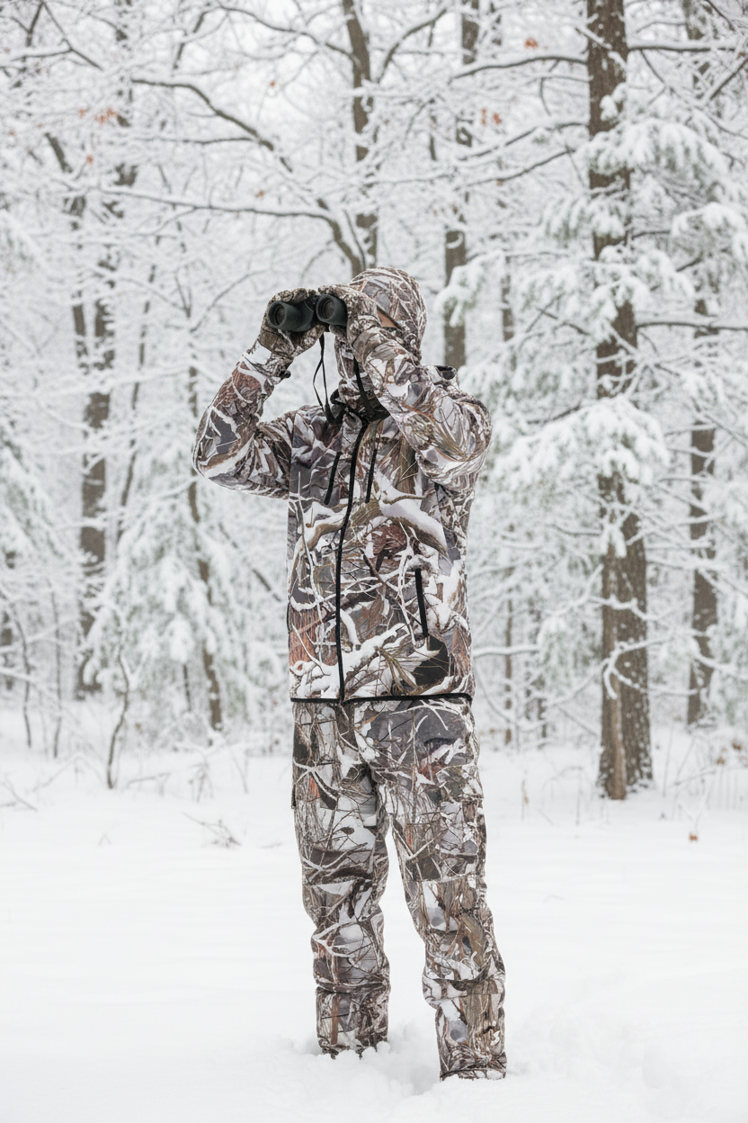 White Wolf™ - Snow Camo Zip up Hunting Field Hoodie with Thumb Hole Sleeves & Zipper Chest pocket