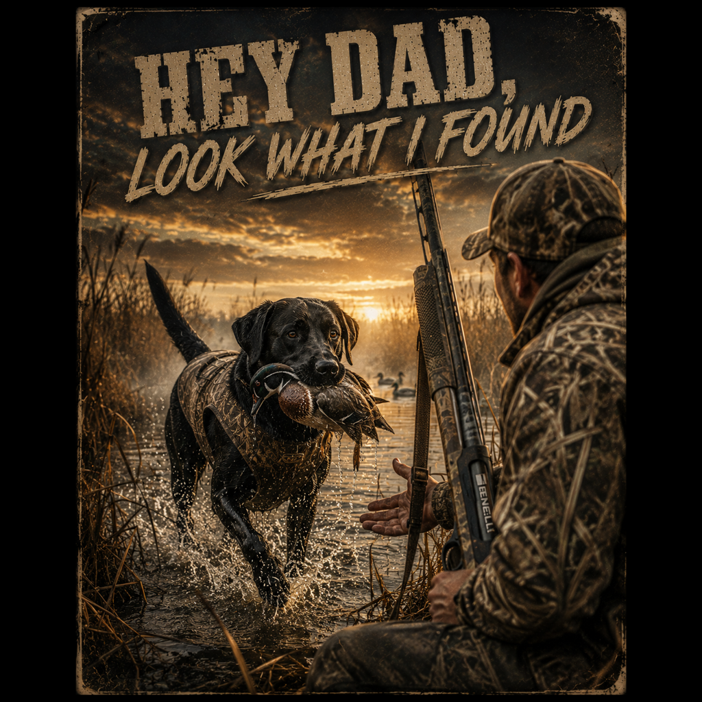 Hey Dad, Look What I Found (Black Lab) - SSCS Heritage T-Shirt - Printed In The U.S.A.