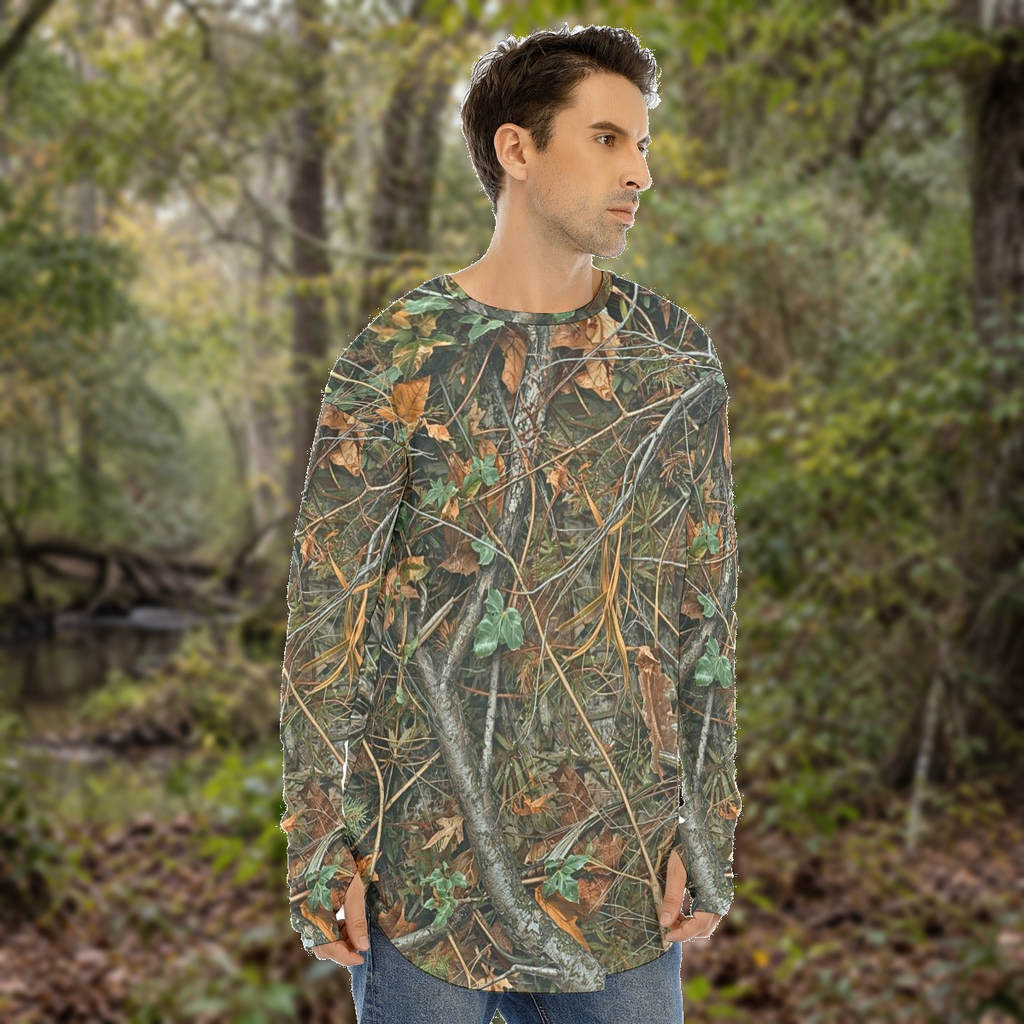 SSCS Meltdown long-sleeve stretch camo hunting shirt — outdoor composite view 3, original product preserved
